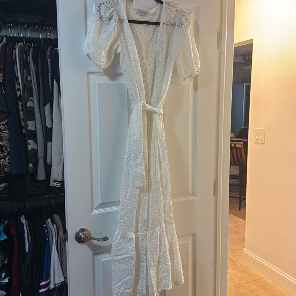 White Open Maxi Cover Up - White Linen - BRAND NEW - One Size - Tie Closure